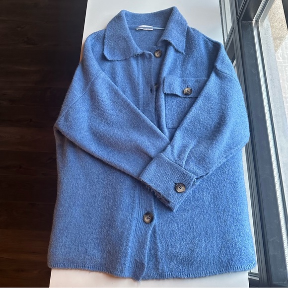Mango Knitted Shirt Cardigan Blue Small - Picture 5 of 5